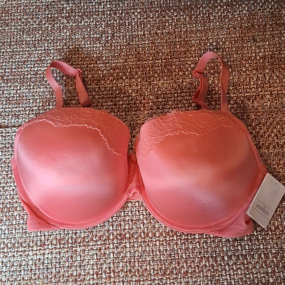 Auden Smooth Light Lift Comfort Wire Demi Coverage Bra Pink Lace 38DDD New